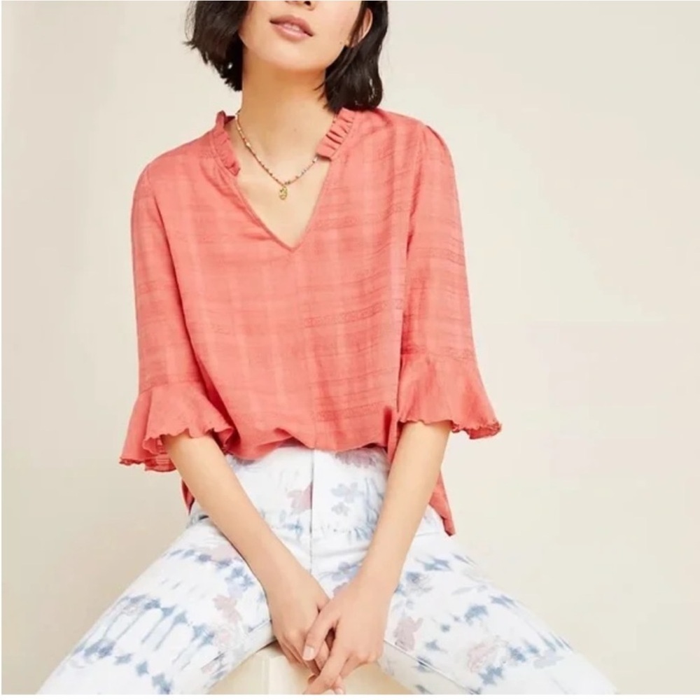 Dolan Left Coast Tandy Ruffle Blouse Peachy Pink Women’s Size Medium